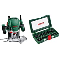 Bosch POF 1400 ACE - Fresadora de superficie (1.400 W- en maletín) + Bosch 2607019469 - Pack de 15 fresas con inserción…
